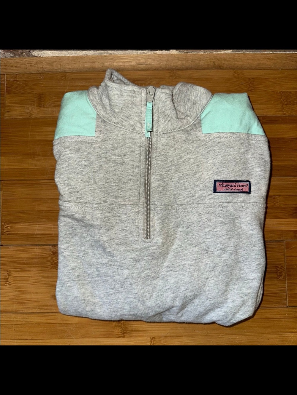 Vineyard Vines Kids Heather Gray Quarter-Zip Pullover with Mint Panels
